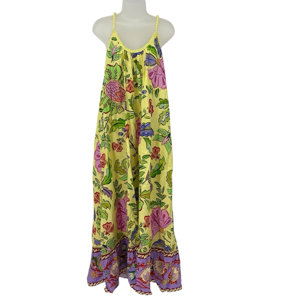 Farm Rio Yellow Floral Insects Flowy Maxi Dress Size Small Sleeveless NWT - Picture 6 of 15